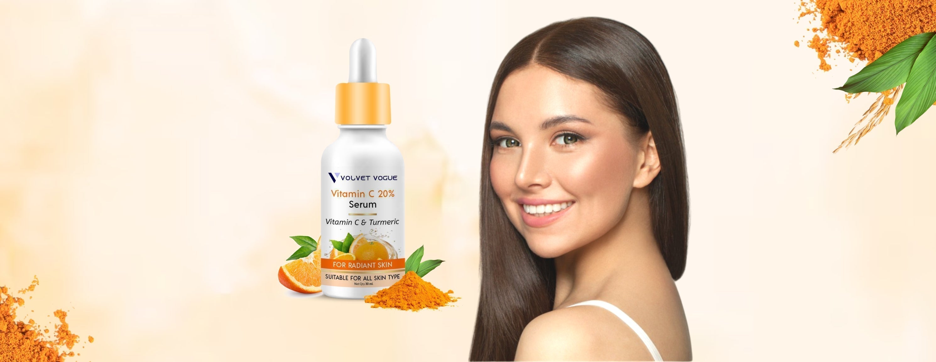 Volvet Vogue Vitamin C Face Serum for glowing skin and dark spot reduction, available online in India.
