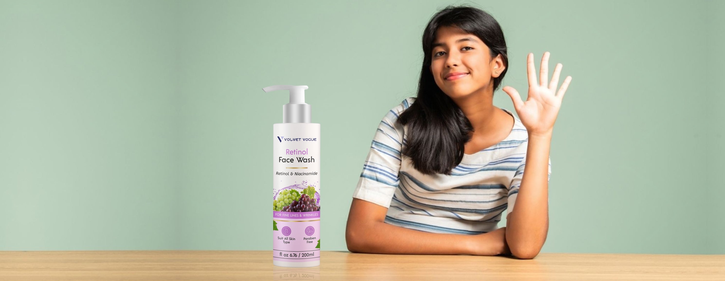 Volvet Vogue Retinol Face Wash bottle – a gentle cleanser enriched with retinol for daily skincare, targeting acne, fine lines, and uneven skin tone.