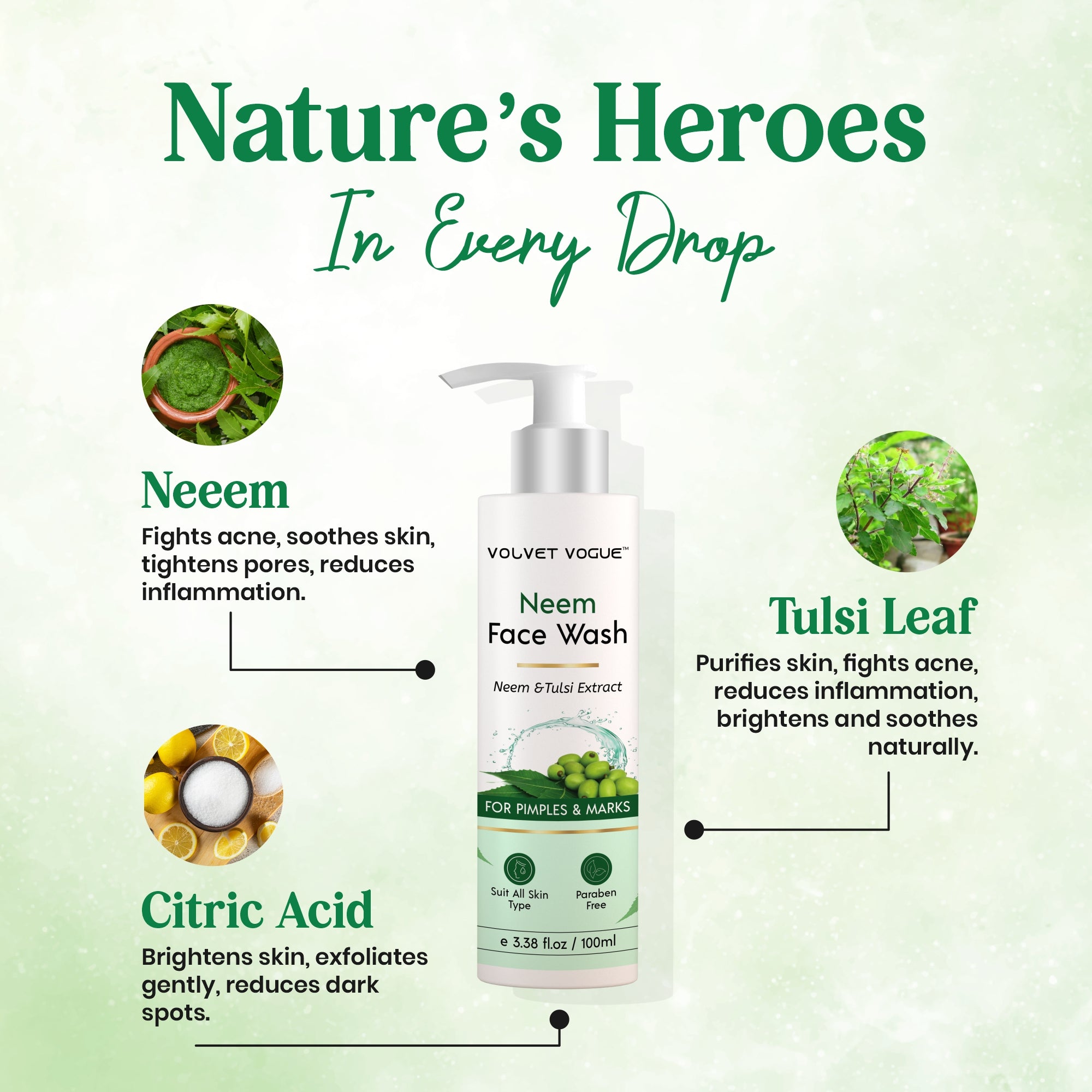 Neem Tulsi Face Wash For Pimples & Marks, 100ml